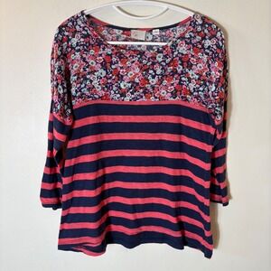 Anthropologie‎ Postmark Floral Stripe 3/4 Sleeve Top Size Small